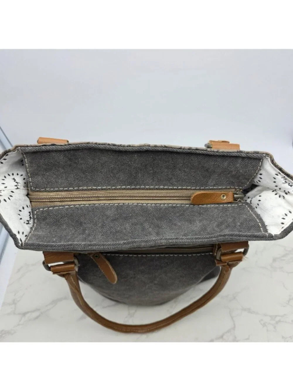 Myra Bag Tote Handbag Womens Brown Canvas Cowhide Leather Floral Western Boho
